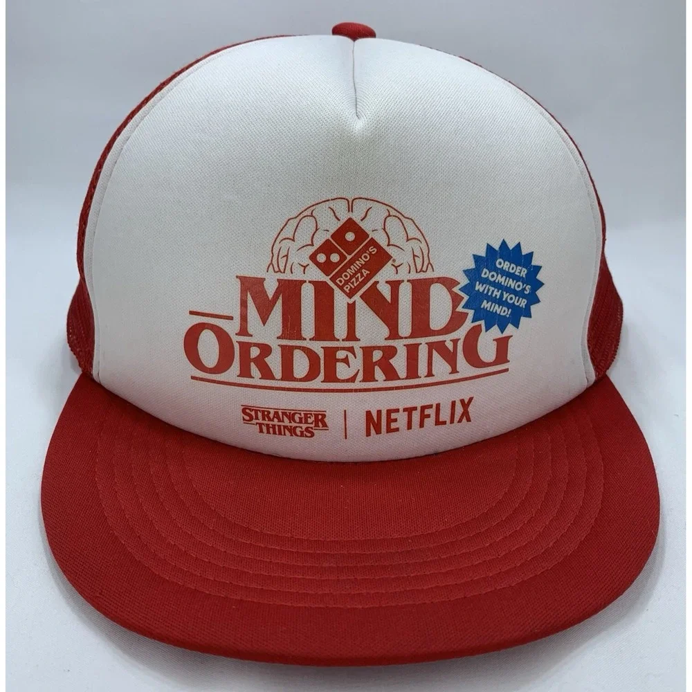 Mind Ordering Trucker Hat Dominos Stranger Things Netflix Red Snapback Promo